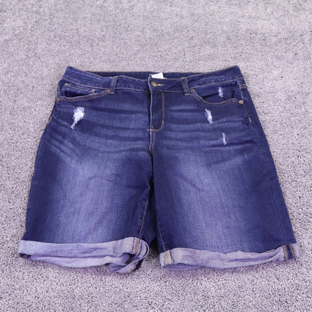 Time and Tru Denim Shorts Womens 16 Dark Wash Mid Rise Distressed Bermuda